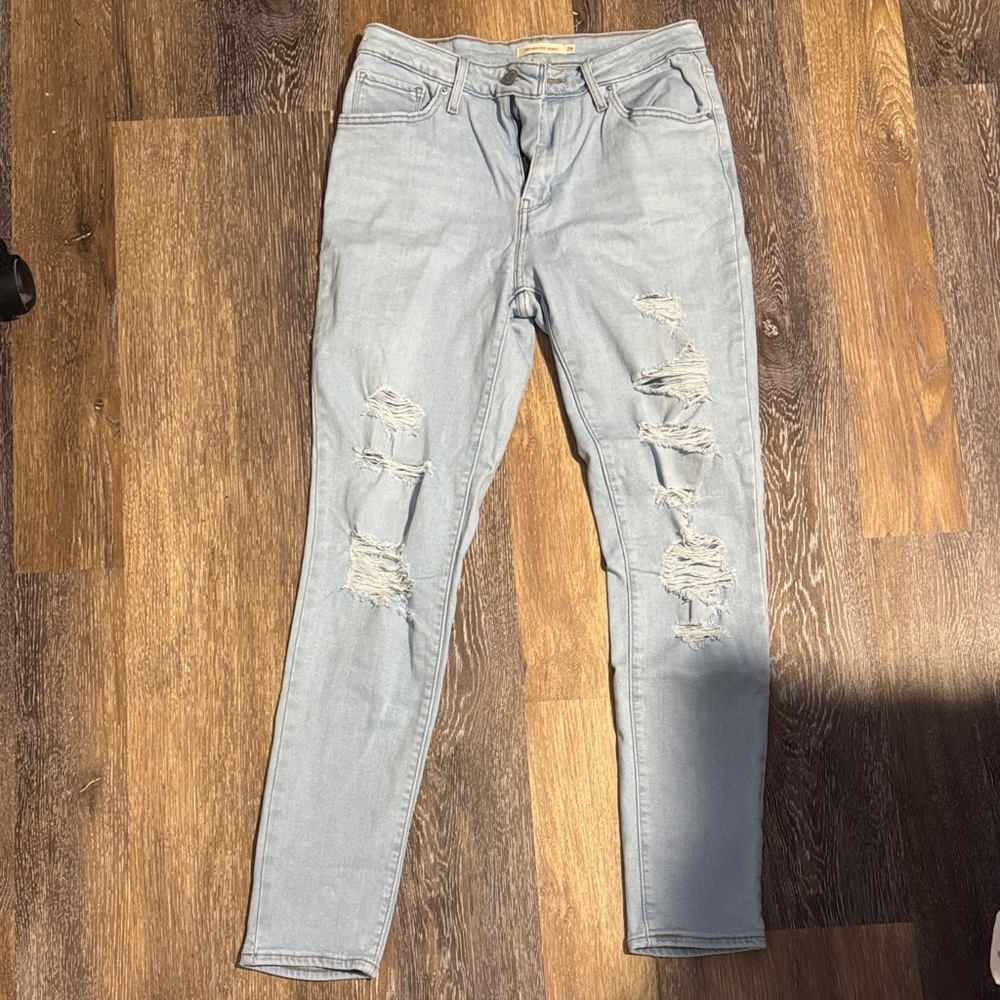 Levi's Blue High Rise  Skinny Distressed Jeans